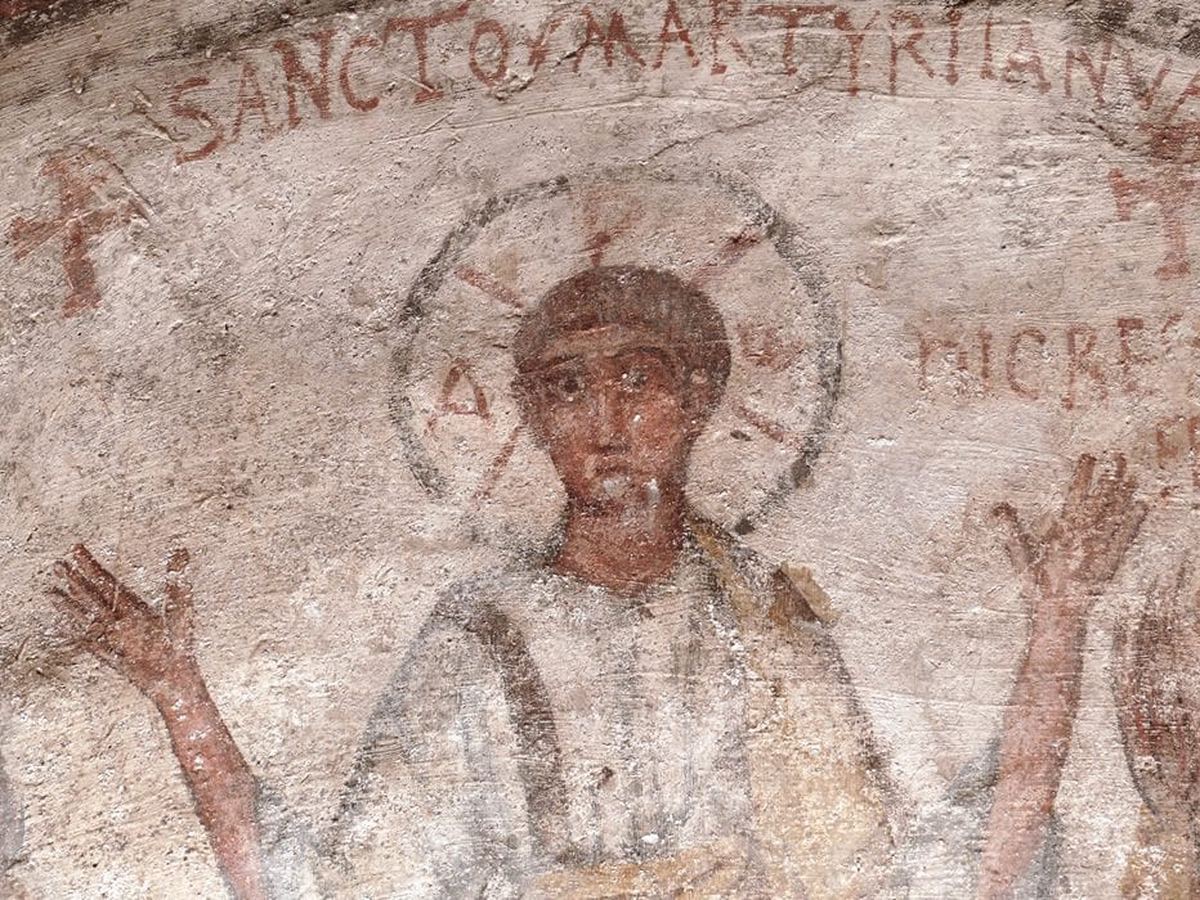 Affresco paleocristiano nelle Catacombe di San Gennaro a Napoli